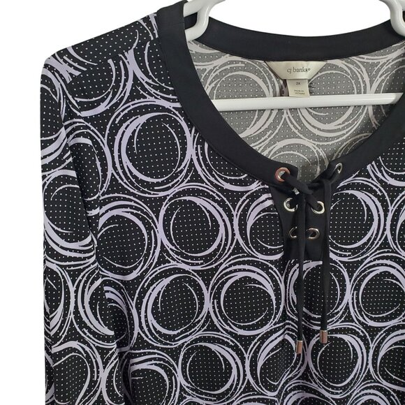 CJ Banks Sz 2X Tunic Popover Artsy Circle Print Fluid Jersey Knit Office Casual - Picture 6 of 10